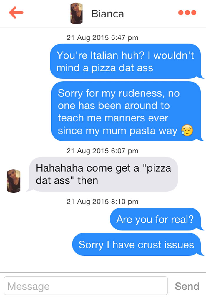 people flirting using pizza pun 