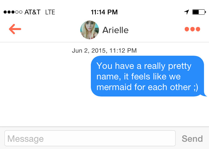 person flirting with woman using her name as a mermaid pun 