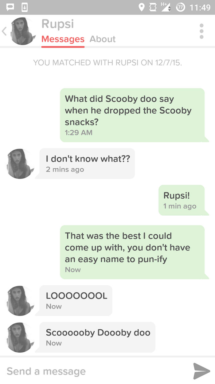 person flirting with woman using her name as a scooby do pun 