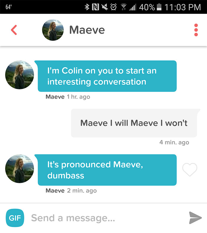woman flirting with man using his name as a pun
