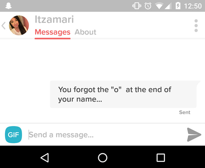 text message about forgetting letter "O"