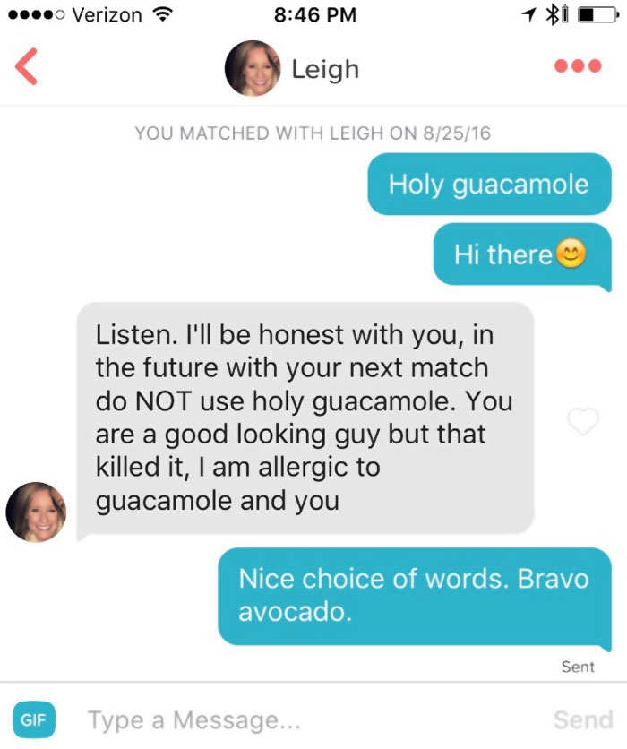 woman rejecting a man because of a guacamole pun 