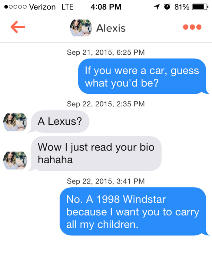 person flirting with woman using a car pun 