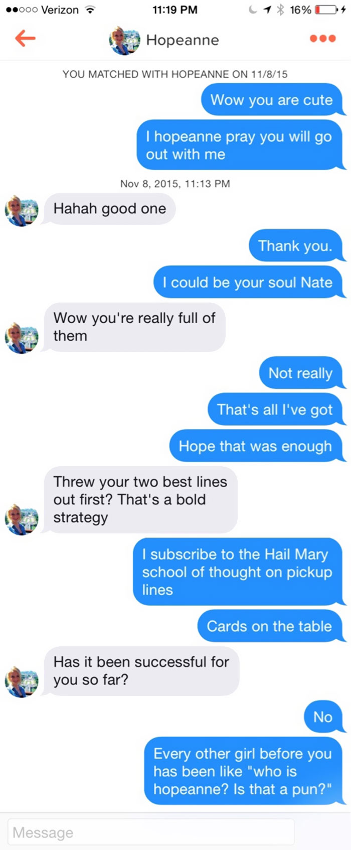 man flirting with a woman with puns via message 