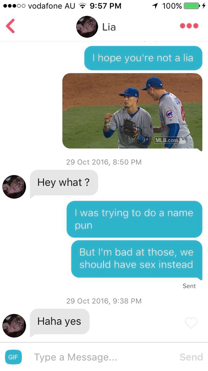 man flirting with woman using her name as a pun 