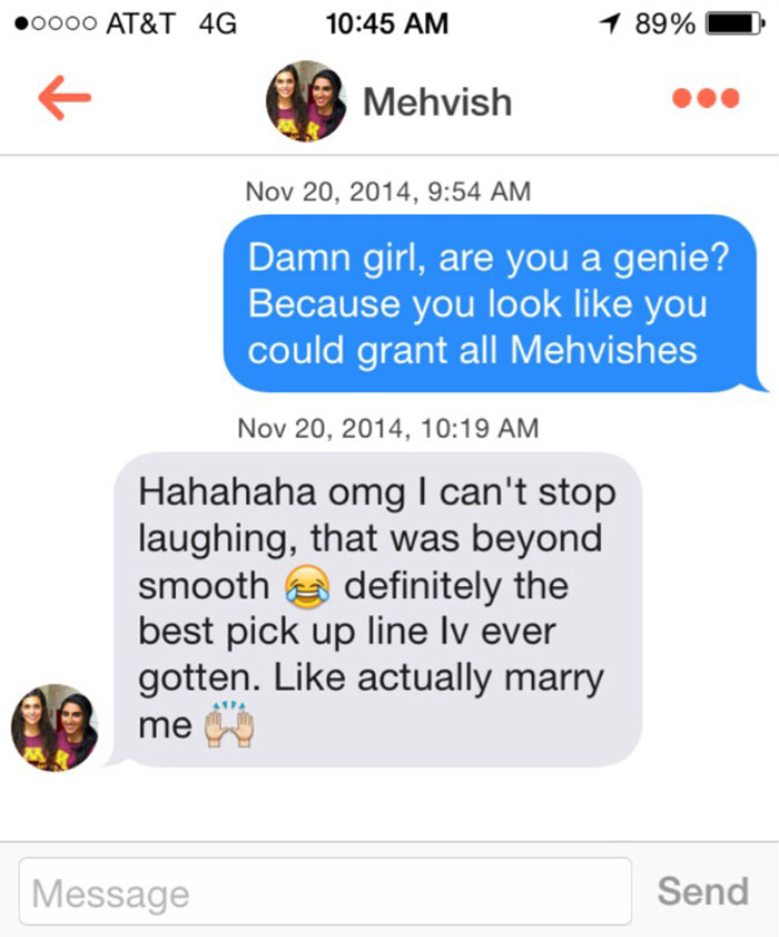 person flirting with woman using her name as a pun 