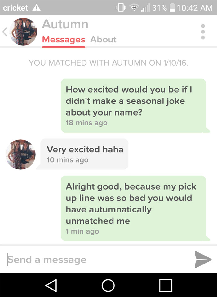 man flirting with woman using her name as a pun 