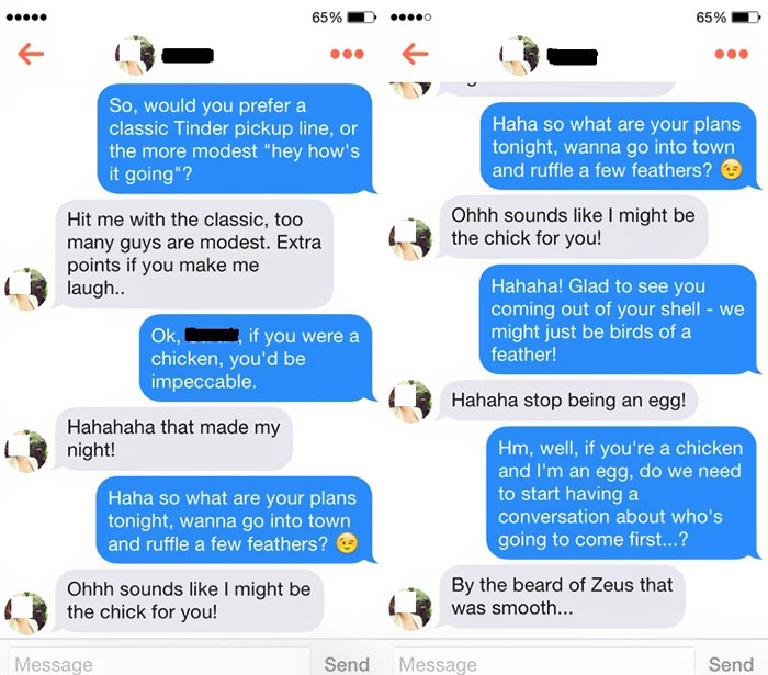 woman and man flirting with puns via message 