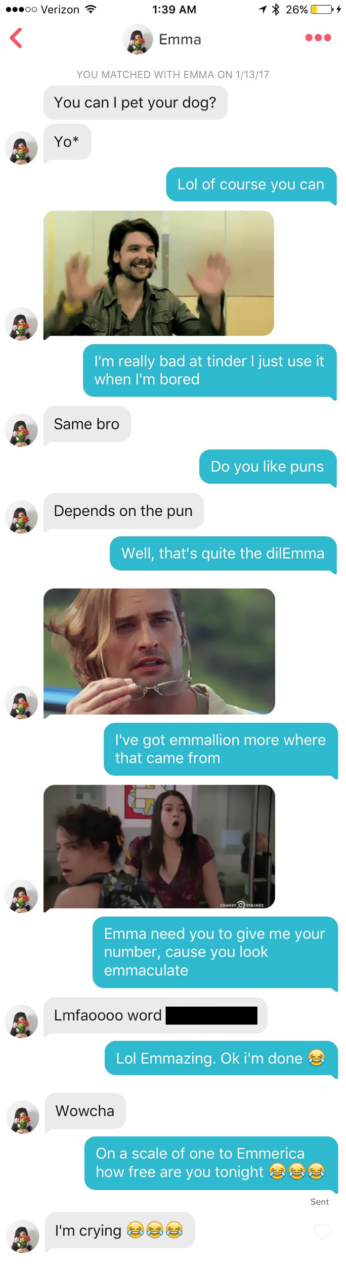 person flirting with woman using her name as a pun 