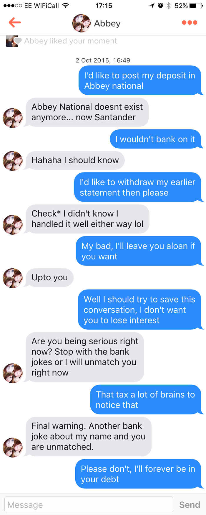 man flirting with woman using her name as a pun 