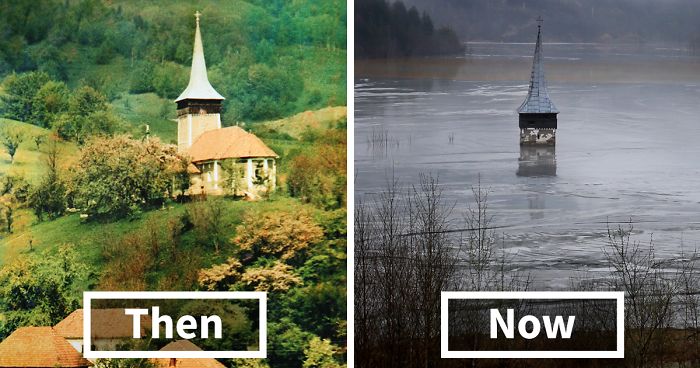 This Church Spire Is All That Remains Of A Village, Soon It Will Be Buried Completely