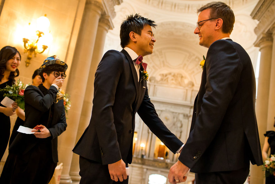 Two men looking at each other 