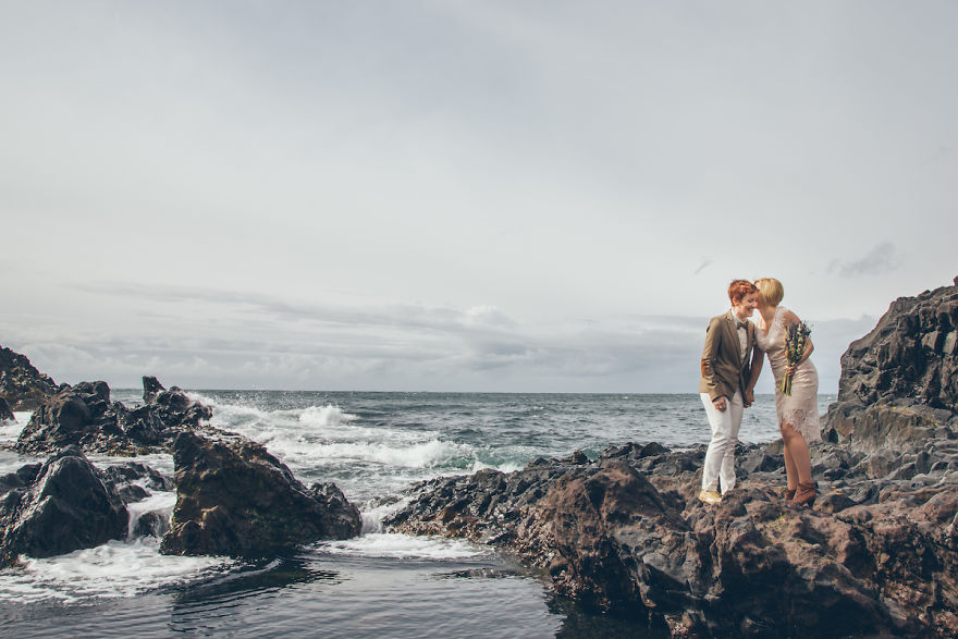 Two women hugging in the seaside 