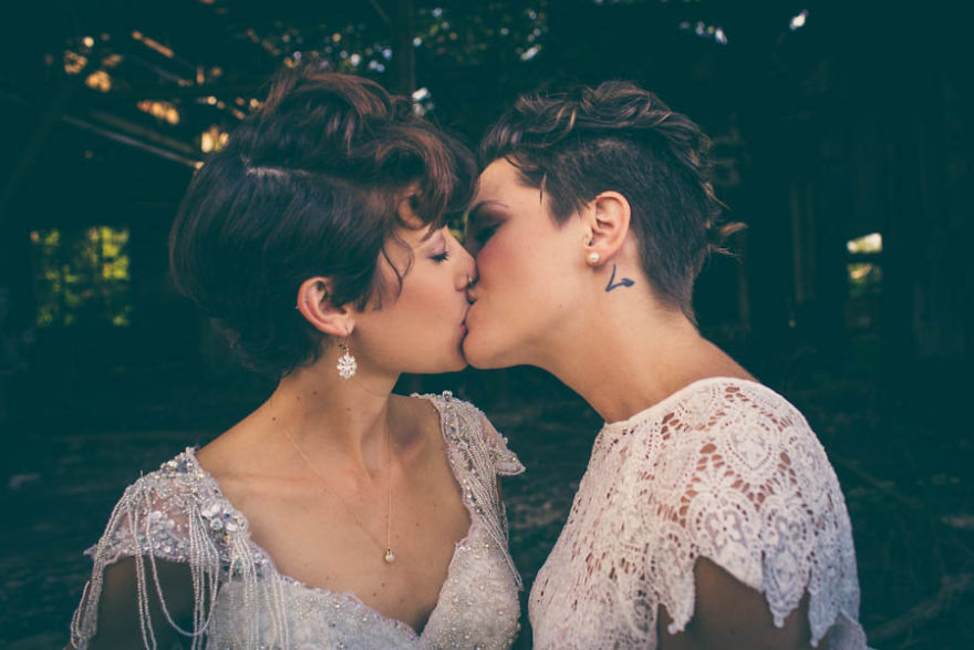 Two woman kissing 