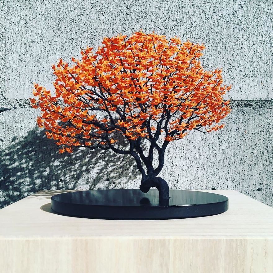 1000s Of Miniature Origami Cranes Turned Into Incredible Bonsai Trees By Naoki Onogawa