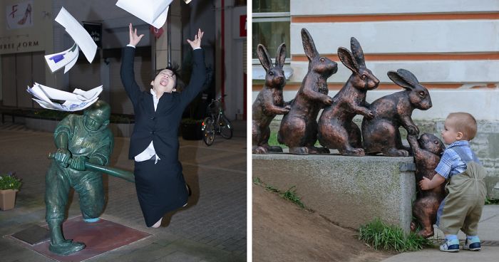50 Times People Took Posing With Sculptures To Another Level