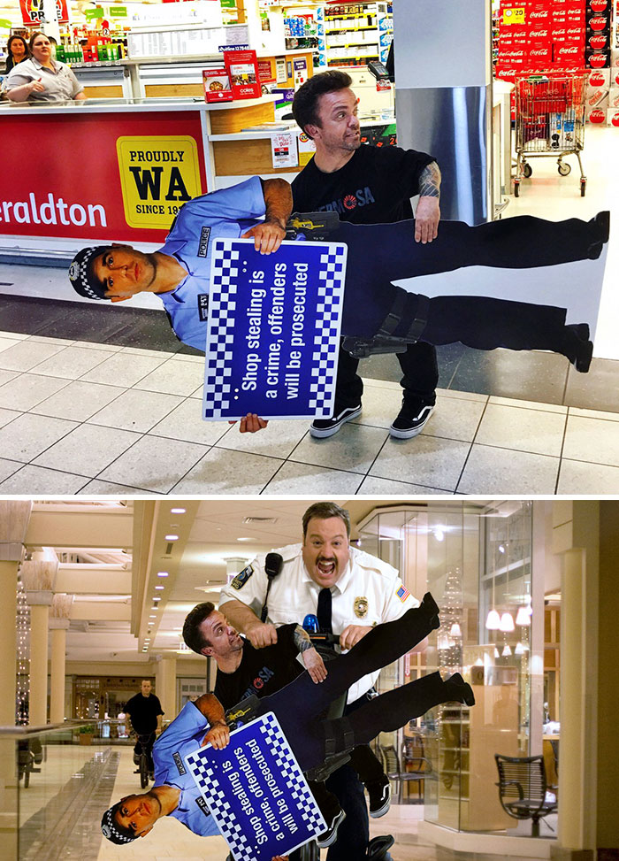 Cop Stealing A Wee Man Stealing A Cutout Of A Cop