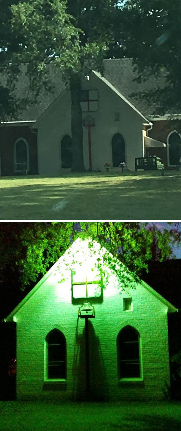 This Church's Night Light Casts A Shadow That Looks Like The Grim Reaper