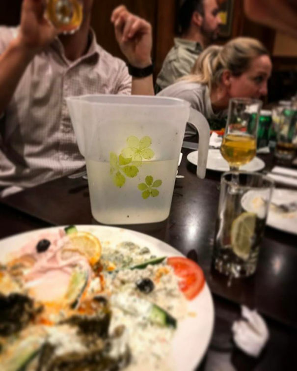 You Know You're In A Fancy Restaurant When The Water Jar Is So Posh That You Can't Stop Admiring It As An Unique Piece Of Design