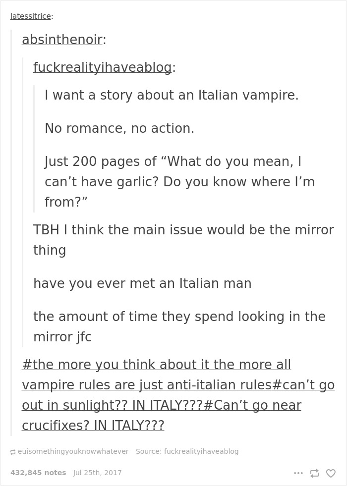 Meme about Italian vampire and a garlic 