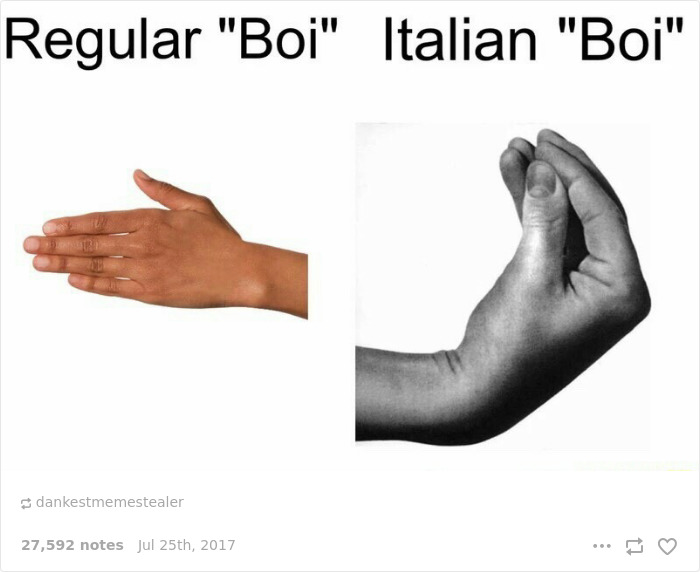 Regular vs italian boy showing italian gesture 