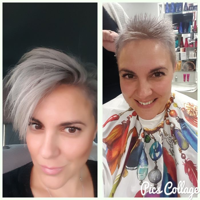 Was Long Dark Brown To Short Grey Buzz Cut