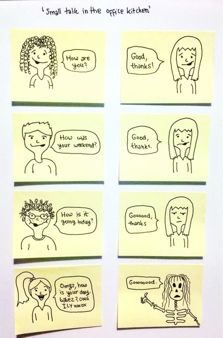 Turning Post-it Notes Into Fun Comics, Scribbling Down Annoying And Awkward Social Situations