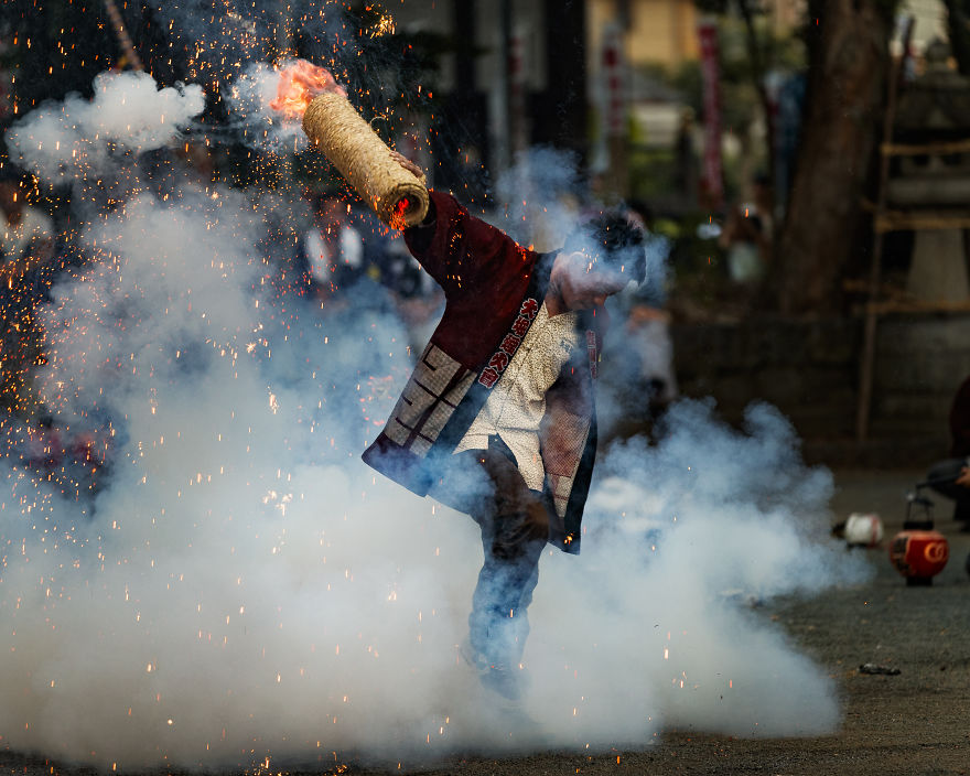 A Traditional Style Fireworks ( Tezutsu-Hanabi) At Toyokawa Summer Festival A Traditional Style Fireworks ( Tezutsu-Hanabi) At Toyokawa Summer Festival