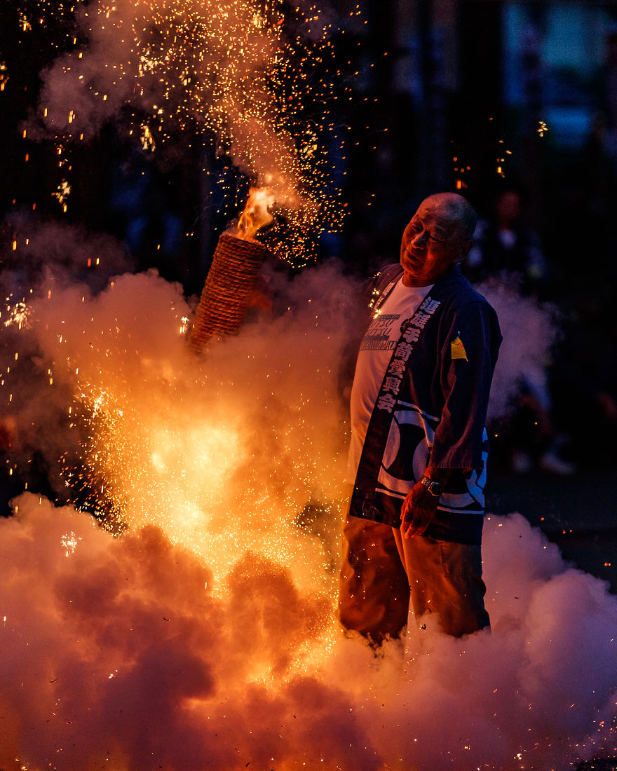 A Traditional Style Fireworks ( Tezutsu-Hanabi) At Toyokawa Summer Festival A Traditional Style Fireworks ( Tezutsu-Hanabi) At Toyokawa Summer Festival