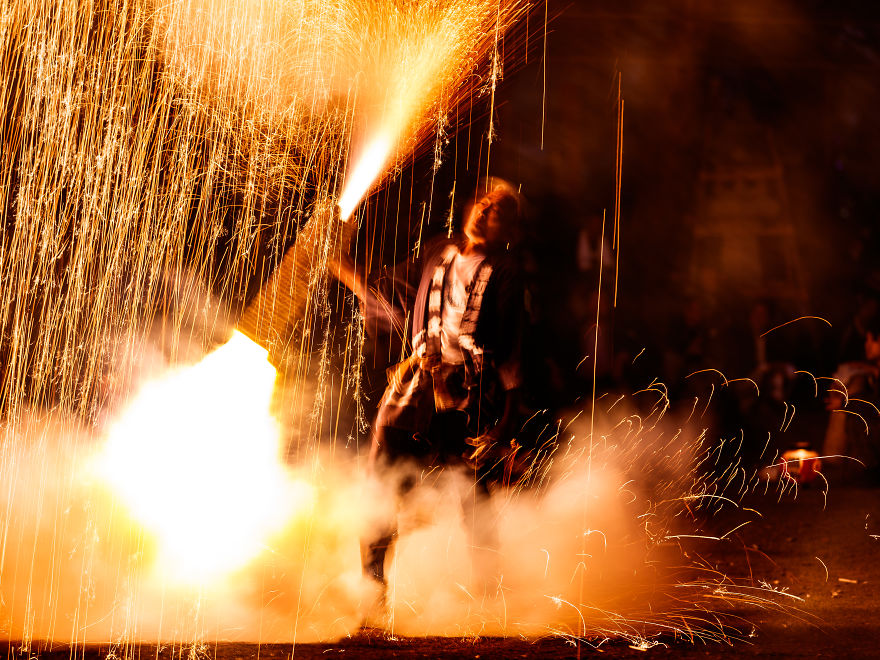 A Traditional Style Fireworks ( Tezutsu-Hanabi) At Toyokawa Summer Festival A Traditional Style Fireworks ( Tezutsu-Hanabi) At Toyokawa Summer Festival