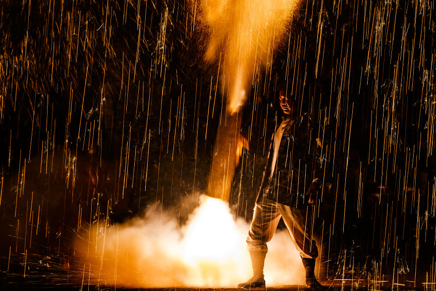 A Traditional Style Fireworks ( Tezutsu-Hanabi) At Toyokawa Summer Festival A Traditional Style Fireworks ( Tezutsu-Hanabi) At Toyokawa Summer Festival