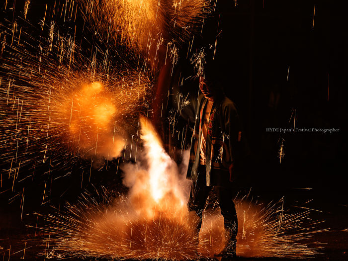 A Traditional Style Fireworks ( Tezutsu-Hanabi) At Toyokawa Summer Festival