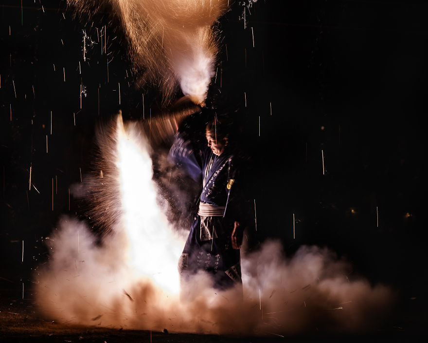 A Traditional Style Fireworks ( Tezutsu-Hanabi) At Toyokawa Summer Festival A Traditional Style Fireworks ( Tezutsu-Hanabi) At Toyokawa Summer Festival