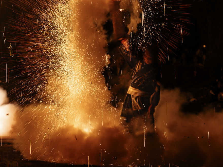 A Traditional Style Fireworks ( Tezutsu-Hanabi) At Toyokawa Summer Festival A Traditional Style Fireworks ( Tezutsu-Hanabi) At Toyokawa Summer Festival
