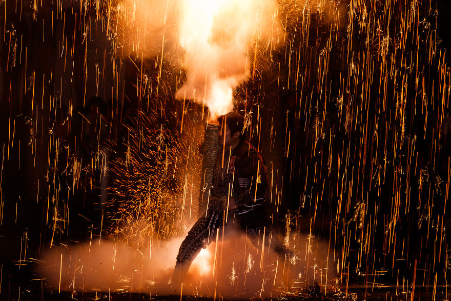 A Traditional Style Fireworks ( Tezutsu-Hanabi) At Toyokawa Summer Festival A Traditional Style Fireworks ( Tezutsu-Hanabi) At Toyokawa Summer Festival