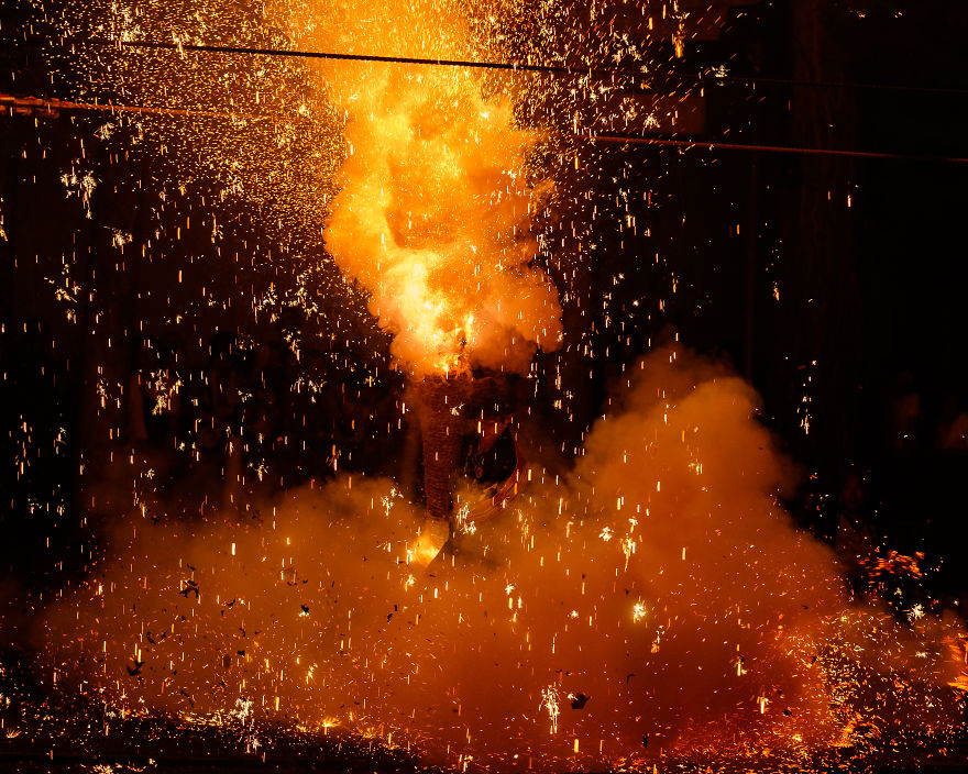A Traditional Style Fireworks ( Tezutsu-Hanabi) At Toyokawa Summer Festival A Traditional Style Fireworks ( Tezutsu-Hanabi) At Toyokawa Summer Festival