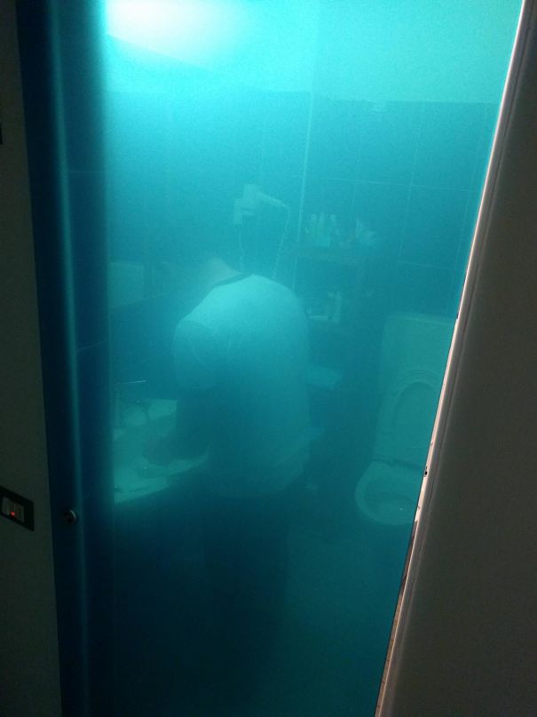 Our Hotel Bathroom Has A Semi-Transparent Door