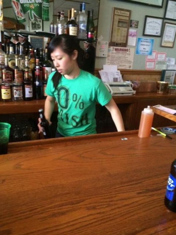 The Only Bar Near The St. Paddy's Parade Staging Area Was A Chinese Restaurant. This Was One Of The Bartenders