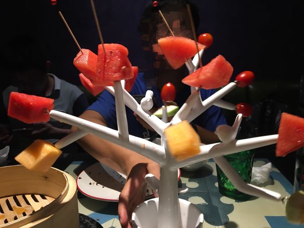 Fruit Salad Served On A Plastic Tree