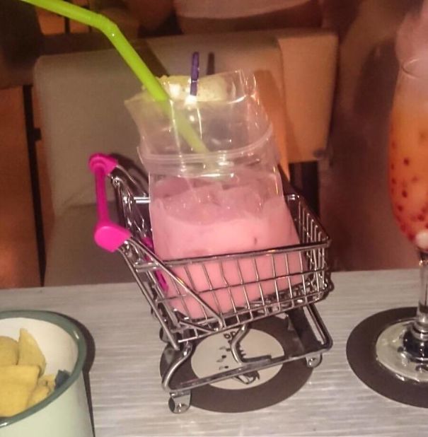 Shit Milkshake In A Sealable Bag In A Tiny Shopping Trolley