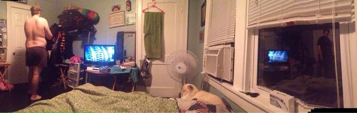 My Girlfriend Was Taking A Panorama Of Our Room And I Changed Just At The Right Time