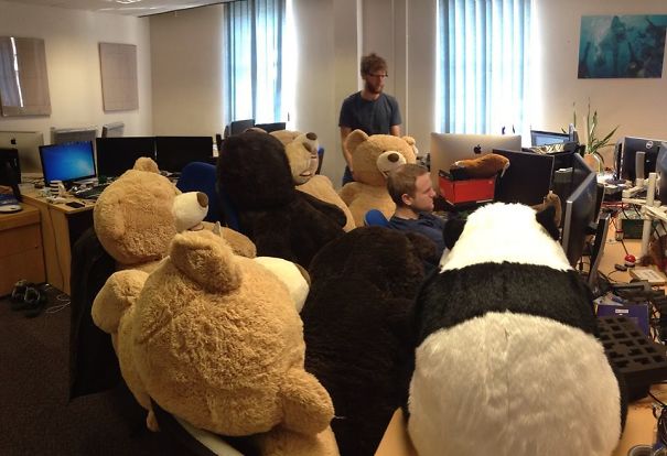 Costco Had A Deal On For Giant Teddy Bears, It Turns Out They Are Perfect For The Office Environment