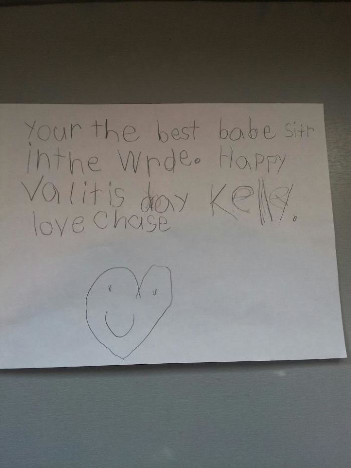 I Don't Have A Valentine This Year, Been Pretty Heartbroken. The Little Boy I Watch Made Up For It By Giving Me This