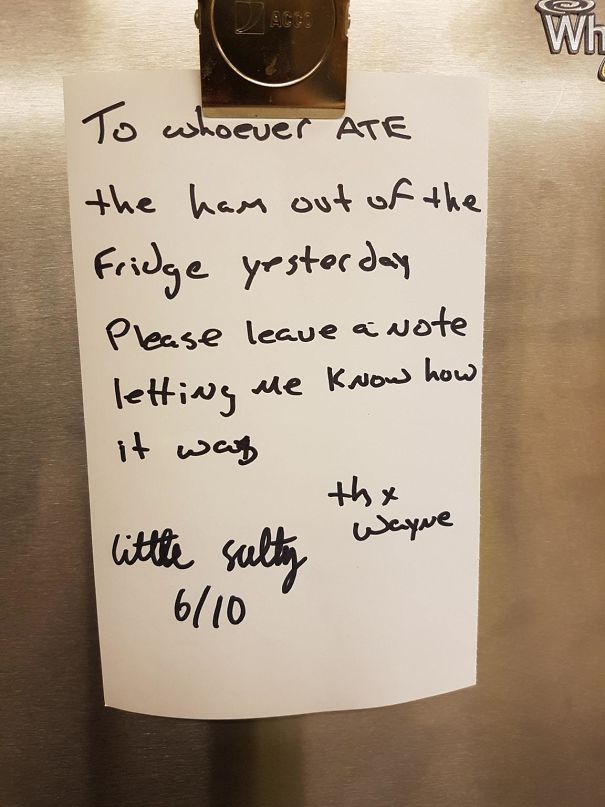 My Coworker Had His Ham Stolen From The Fridge And Left This Note, The Culprit Responded