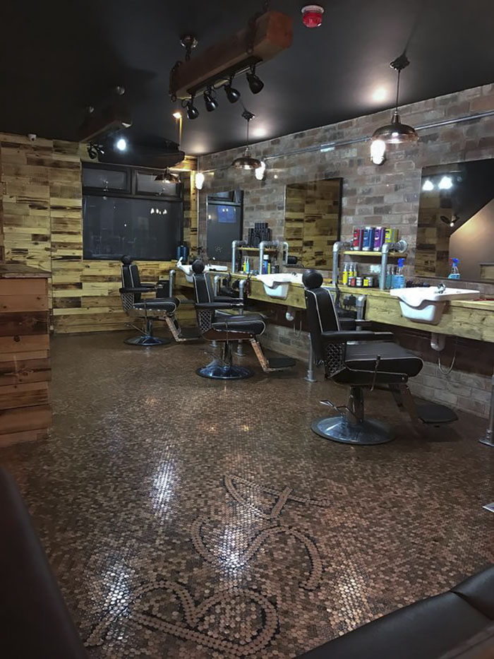 When This Barber Was Quoted £1000 For The New Shop Floor He Decided To Cover It With 70,000 Pennies Instead When This Barber Was Quoted £1000 For The New Shop Floor He Decided To Cover It With 70,000 Pennies Instead