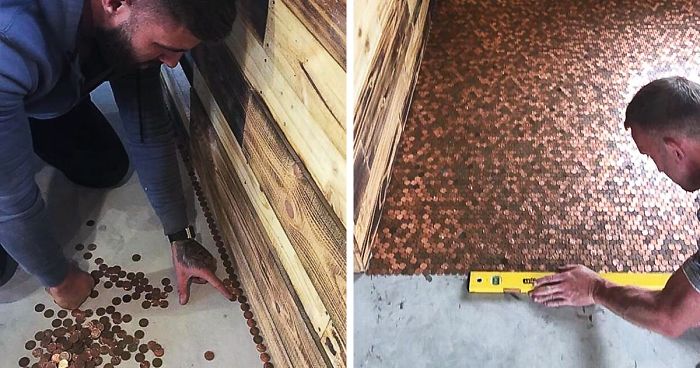 When This Barber Was Quoted £1000 For The New Shop Floor He Decided To Cover It With 70,000 Pennies Instead