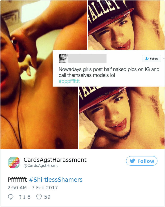 A Woman Is Mocking The Shirtless Dudes