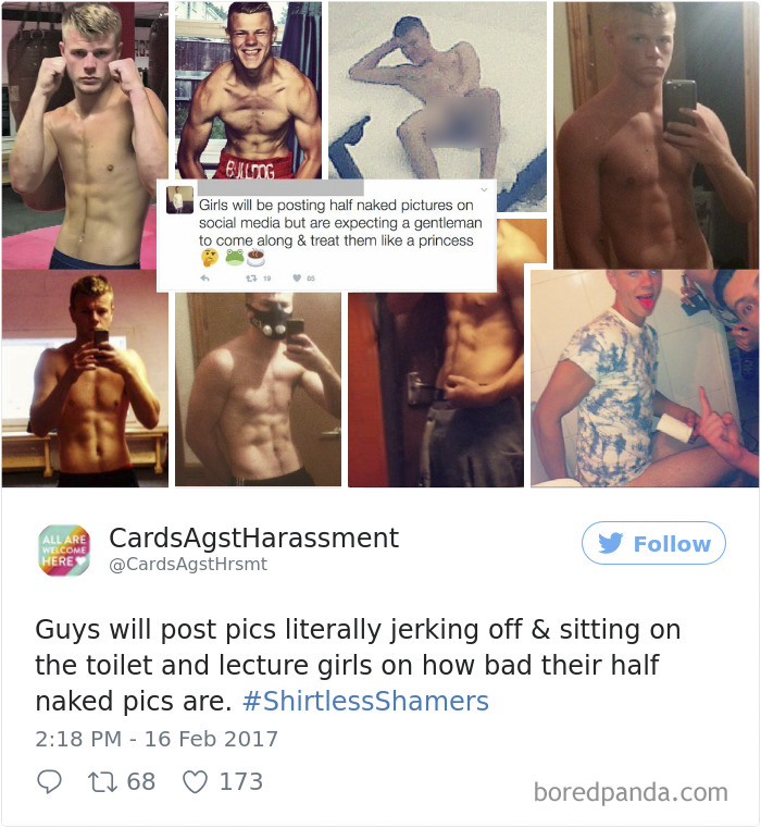 A Woman Is Mocking The Shirtless Dudes