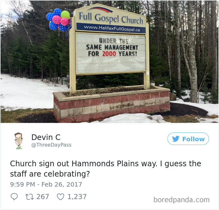 Full Gospel Church sign - ‘Under the same management for 2000 years!’