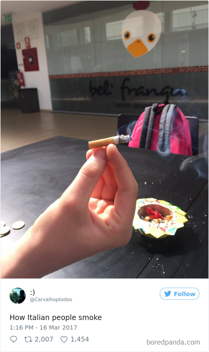 Person holding a cigarette with italian gesture meme 